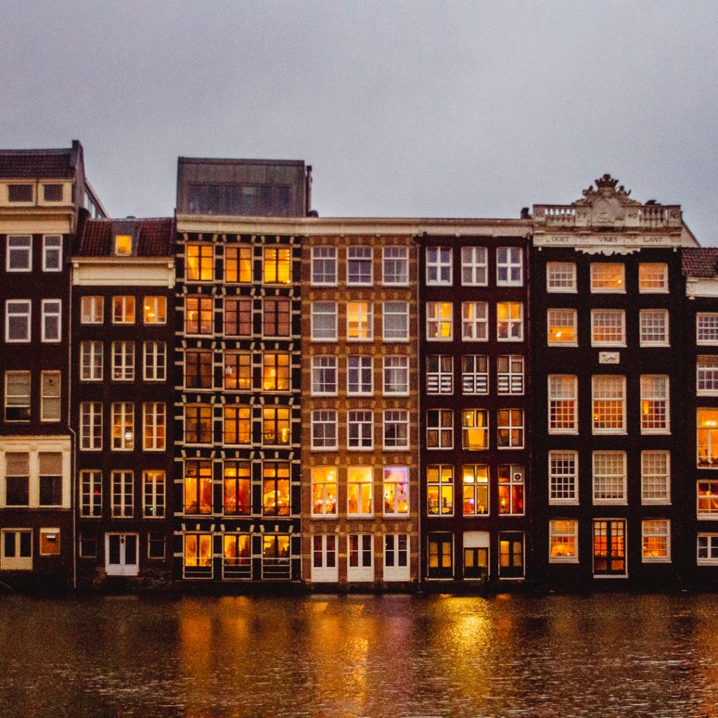 rain and night in amsterdam