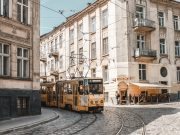 lviv tram yellow town